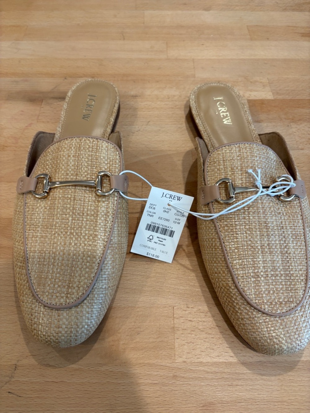 J. Crew Natural Straw Slip-On Horsebit Mules